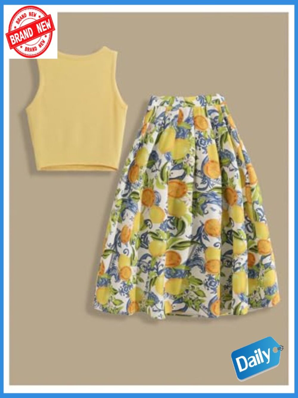 Crop Tank Top & Midi Skirt Set Vacation Outfit Two Piece - Picture 2 of 4